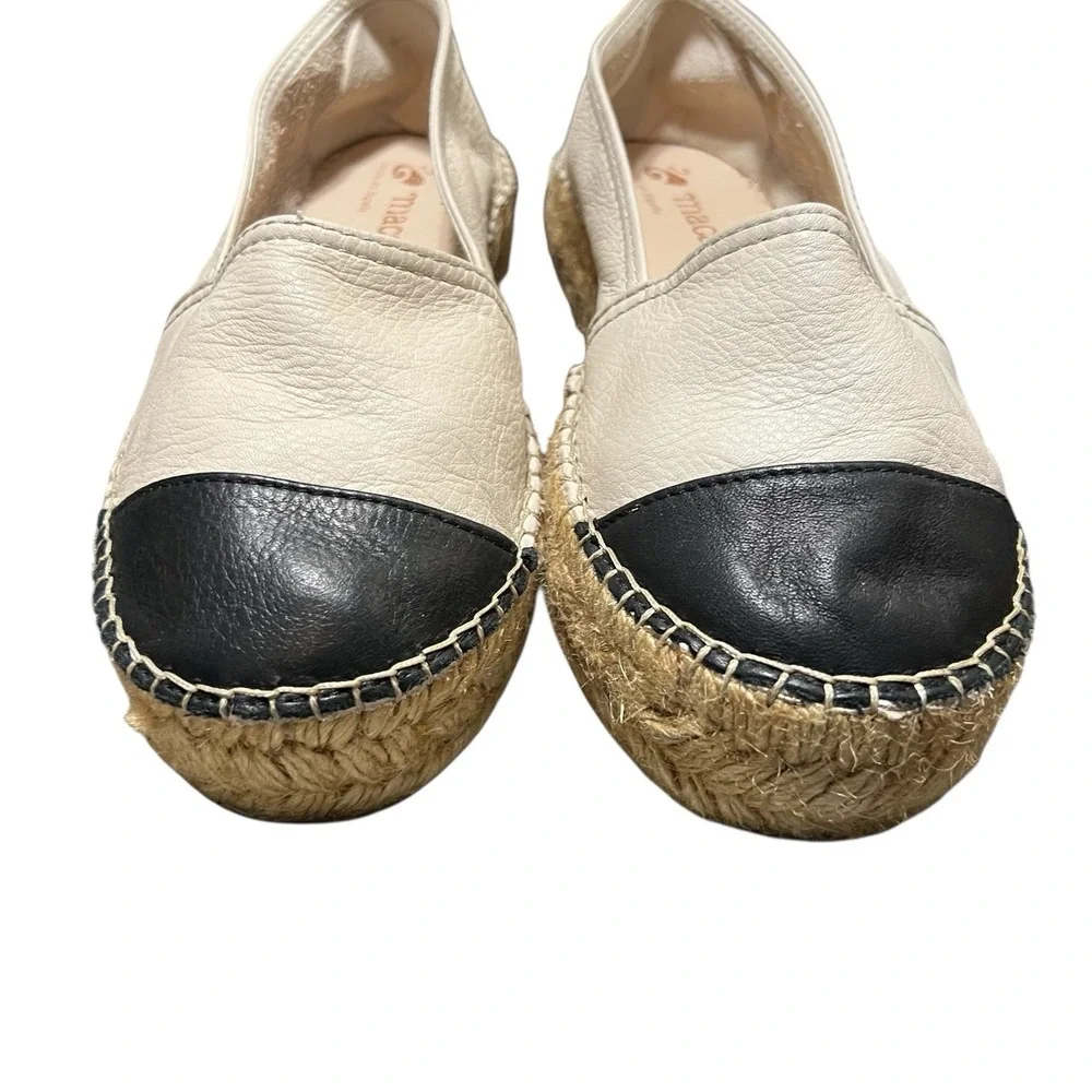 Macarena Leather Espadrille Platform Flats 39 US 9 Ivory Black Comfort Classic